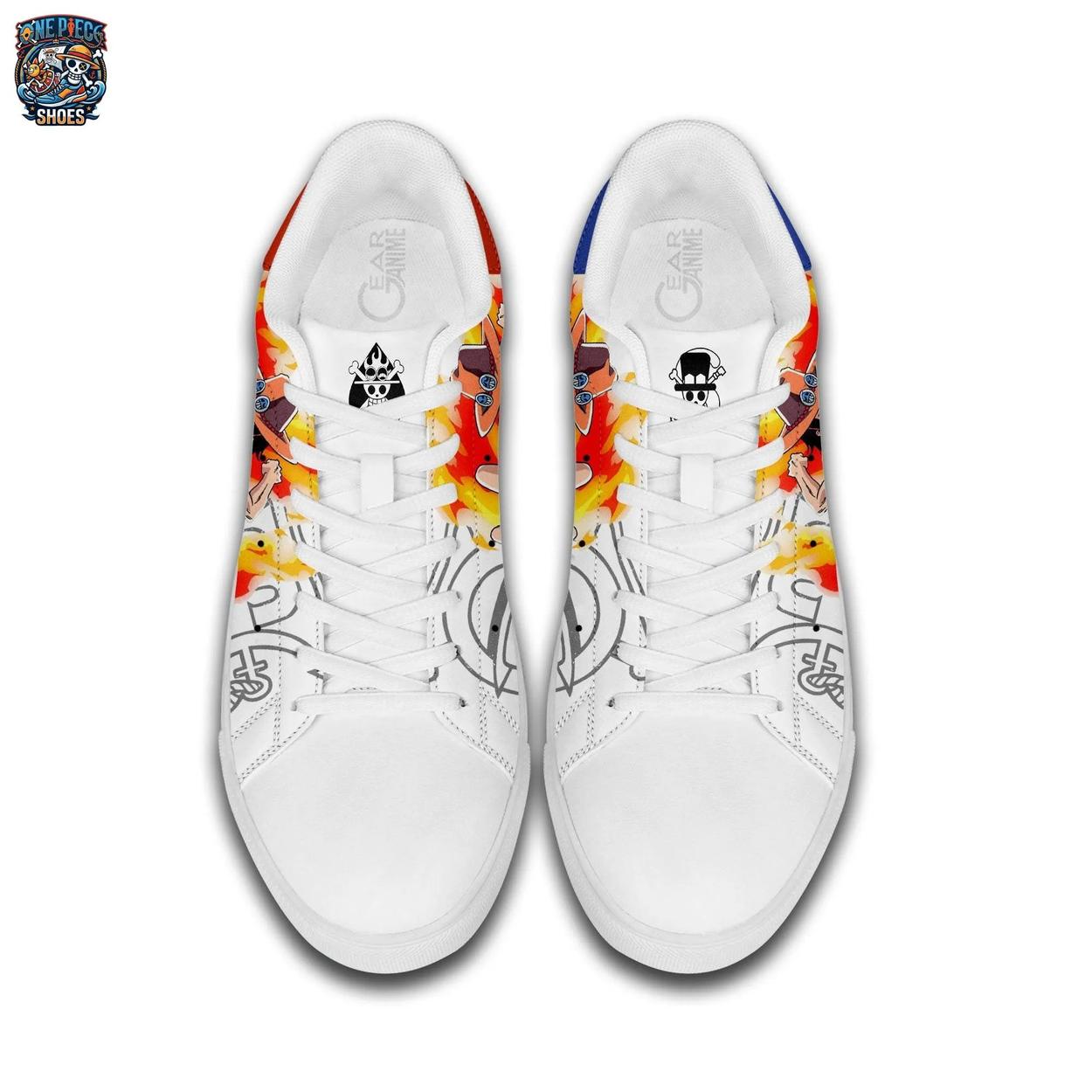 Portgas D. Ace and Sabo Flame Brotherhood Court Sneakers – Anime Streetwear for Fans Portgas D. Ace and Sabo Flame Brotherhood Court Sneakers – Anime Streetwear for Fans