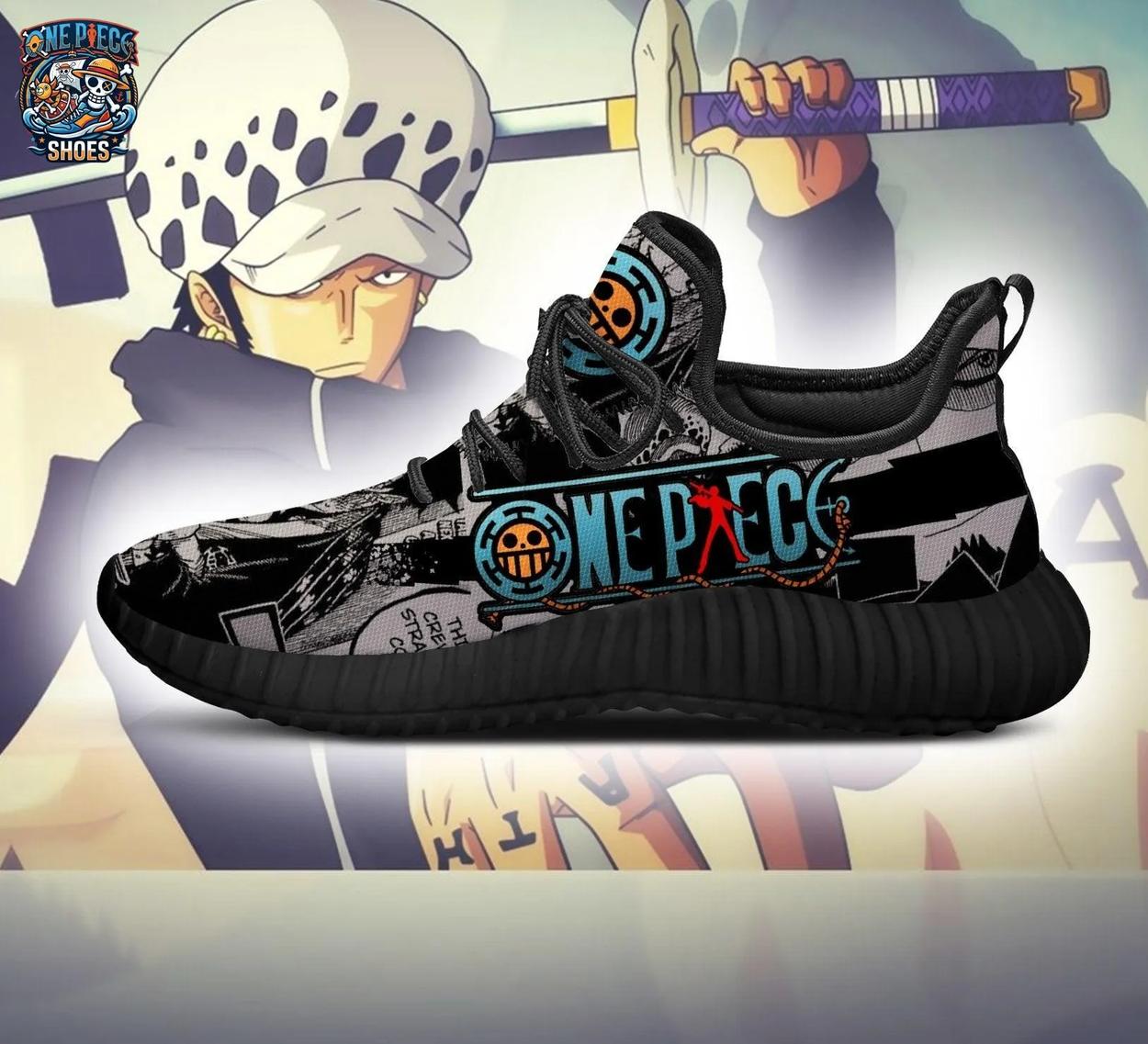Trafalgar Law Blue Aura Reze Shoes – Black One Piece Manga Graphic Sneakers