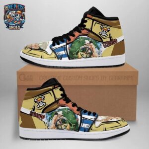 Usopp Adventure Collage High-Top Leather Sneakers – Gold One Piece Shoes