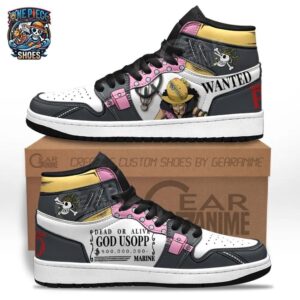 Usopp Wanted Poster High-Top Leather Sneakers – Black Pink One Piece Shoes