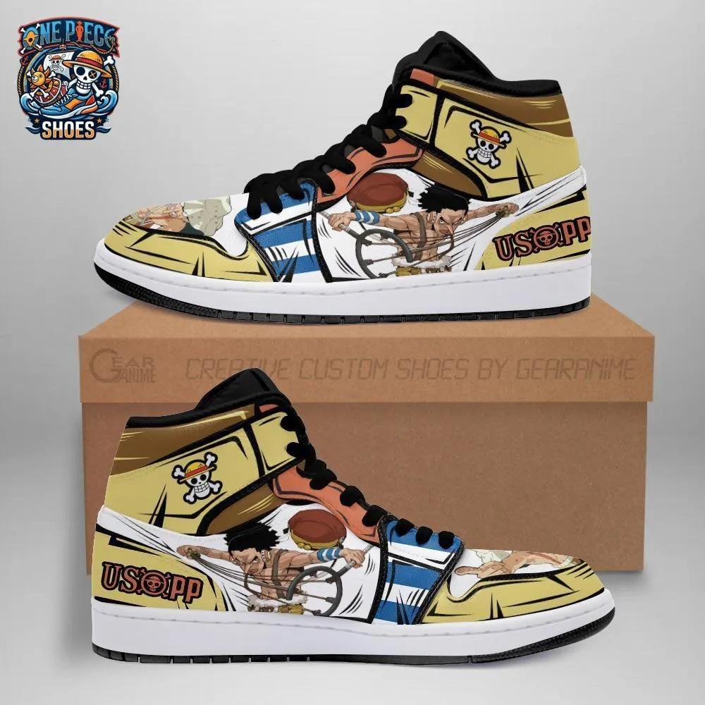Usopp Slingshot High-Top Leather Sneakers – Gold One Piece Shoes Usopp Slingshot High-Top Leather Sneakers – Gold One Piece Shoes