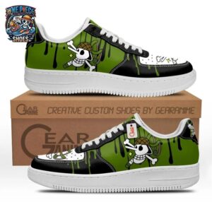 Usopp Jolly Roger Low-Top Leather Sneakers – Green Black One Piece Pirate Shoes