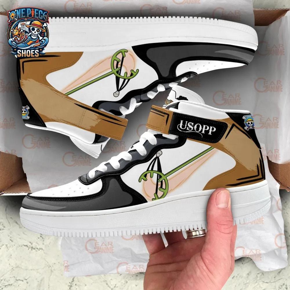 Usopp Strap Mid-Top Leather Sneakers – Black White One Piece Sniper Graphic Shoes Usopp Strap Mid-Top Leather Sneakers – Black White One Piece Sniper Graphic Shoes