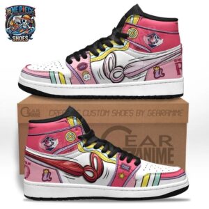 Uta Headphone High-Top Leather Sneakers – Pink White One Piece Music Graphic Shoes