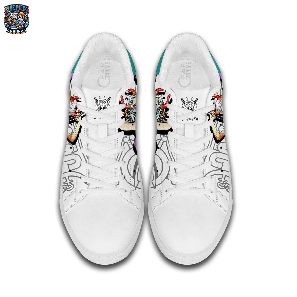 Yamato Court Low-Top Sneakers – White Teal One Piece Manga Streetwear Shoes Yamato Court Low-Top Sneakers – White Teal One Piece Manga Streetwear Shoes