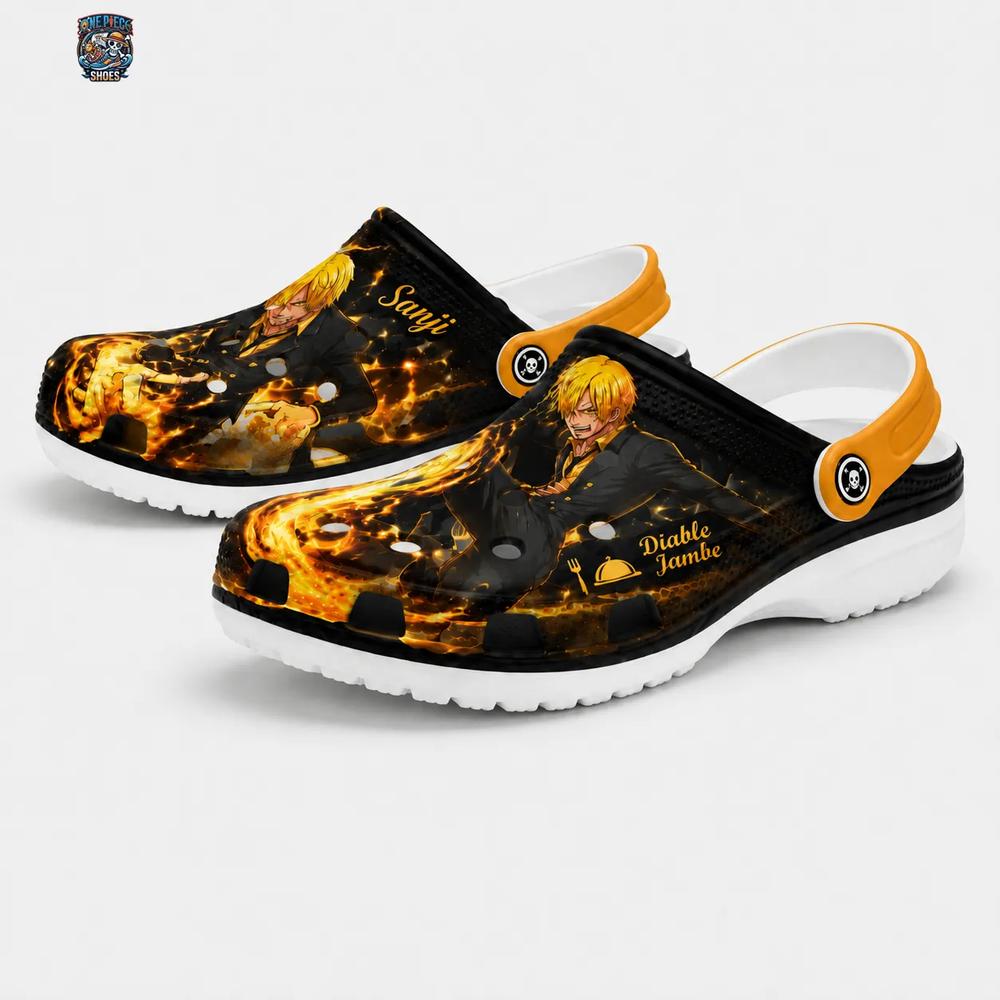 Sanji Diable Jambe Flame Clog Shoes – Anime Streetwear for Fans Sanji Diable Jambe Flame Clog Shoes – Anime Streetwear for Fans