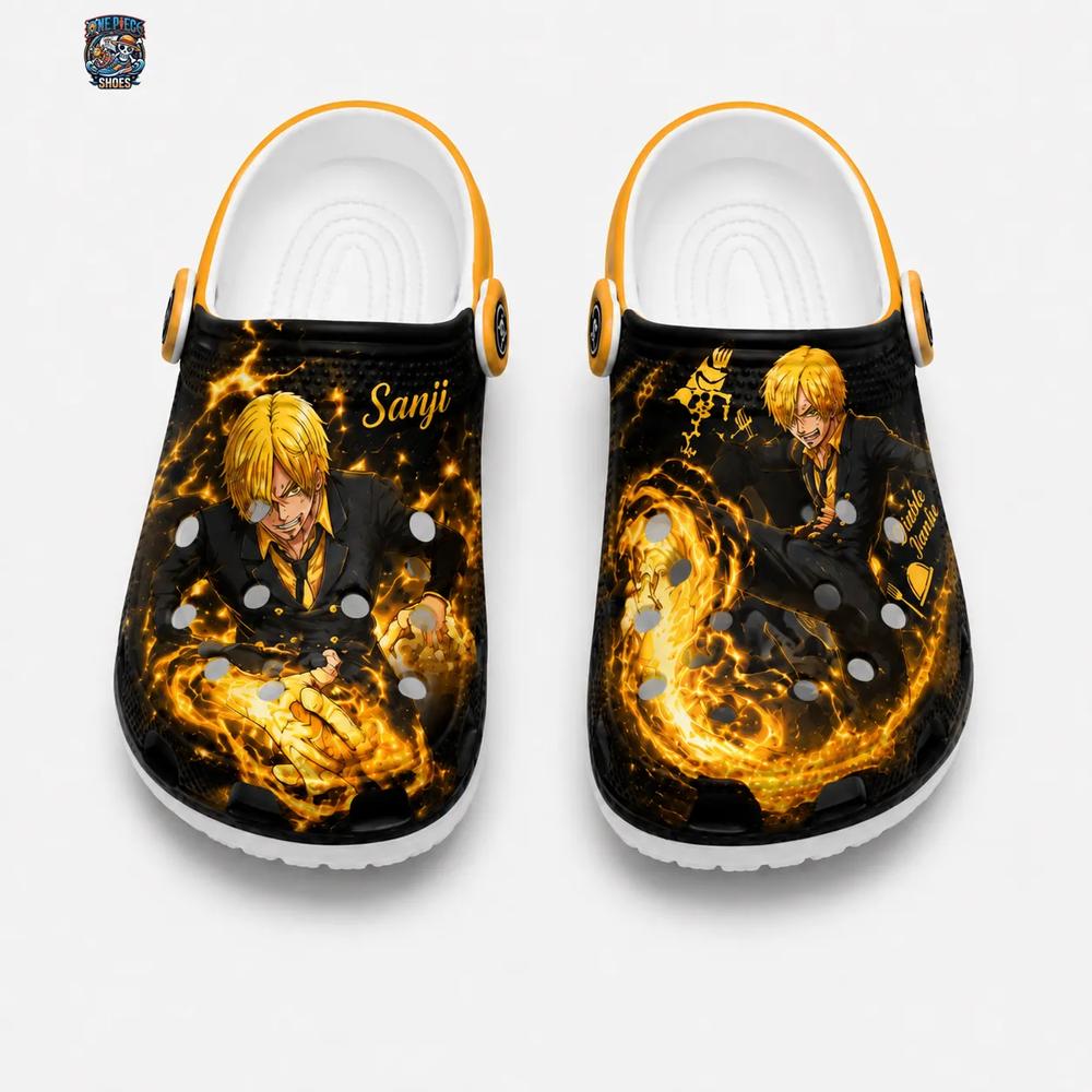 Sanji Diable Jambe Flame Clog Shoes – Anime Streetwear for Fans Sanji Diable Jambe Flame Clog Shoes – Anime Streetwear for Fans